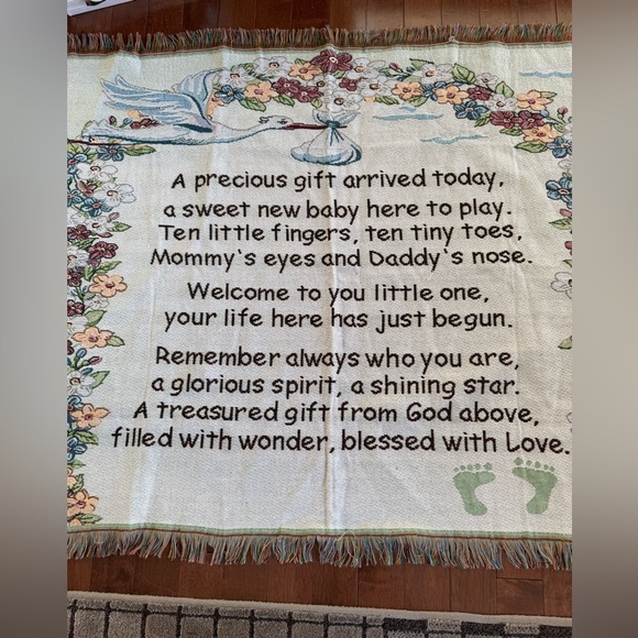 Baby Blanket Afghan Throw "A Precious Gift" Poem Stork Flowers - Picture 2 of 7